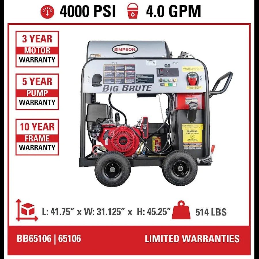 Simpson BB65106 Big Brute Professional 4000 PSI (Gas-Hot Water) Pressure Washer - Image 4