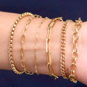 18K Gold-Filled Link Chain Bracelet | Gold Paper Clip Bracelet Set | Gold Chain Bracelets